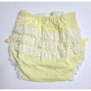 Vintage Regent Fancy Pants Butter Yellow Lace Ruffle Baby Diaper Cover Large USA